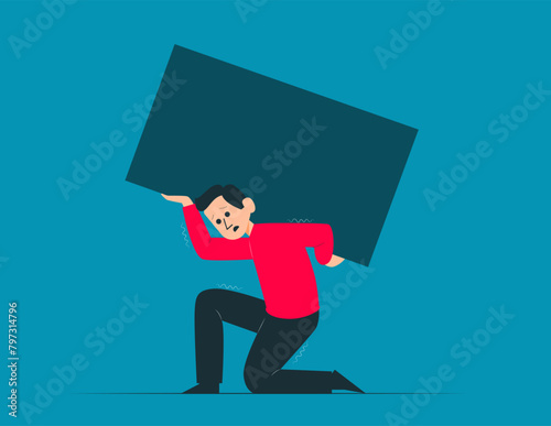 Person carry heavy burdens of life. Pressure of difficulties and hardships concept