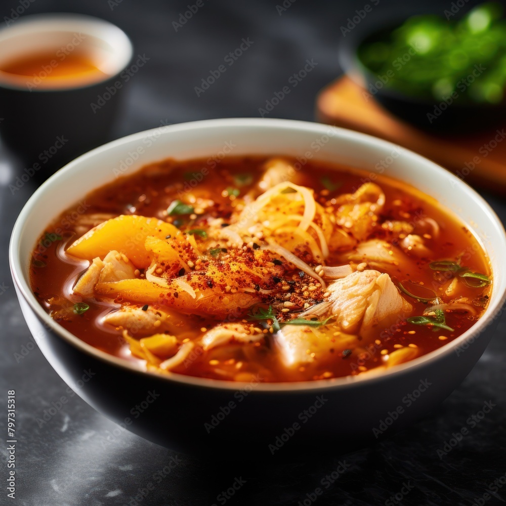 a bowl of soup with vegetables and spices a bowl of soup with vegetables and spices
