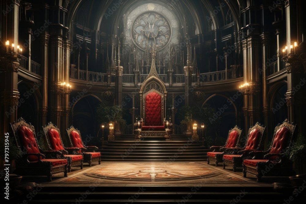 Fototapeta premium Throne room architecture illuminated building.