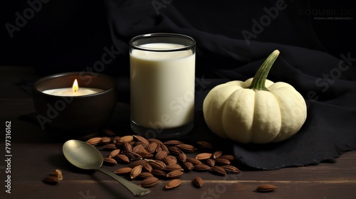 Wallpaper Mural a glass of milk and a bowl of almonds Torontodigital.ca