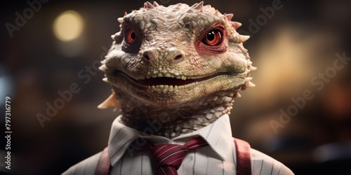 a lizard wearing a shirt and tie photo