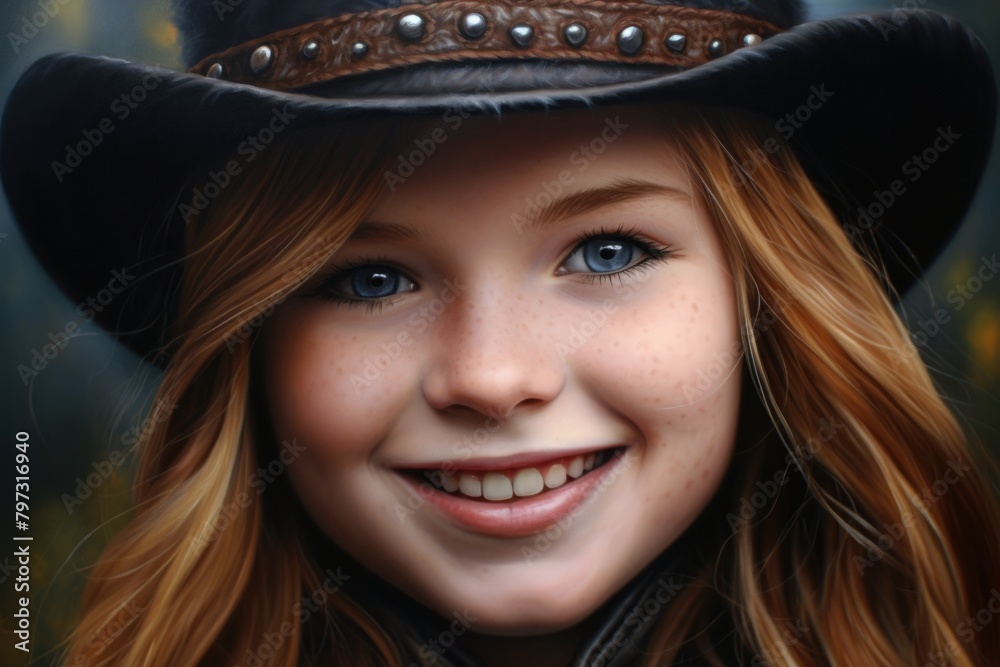 a girl with freckles wearing a hat