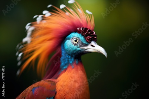 a colorful bird with a red and blue head