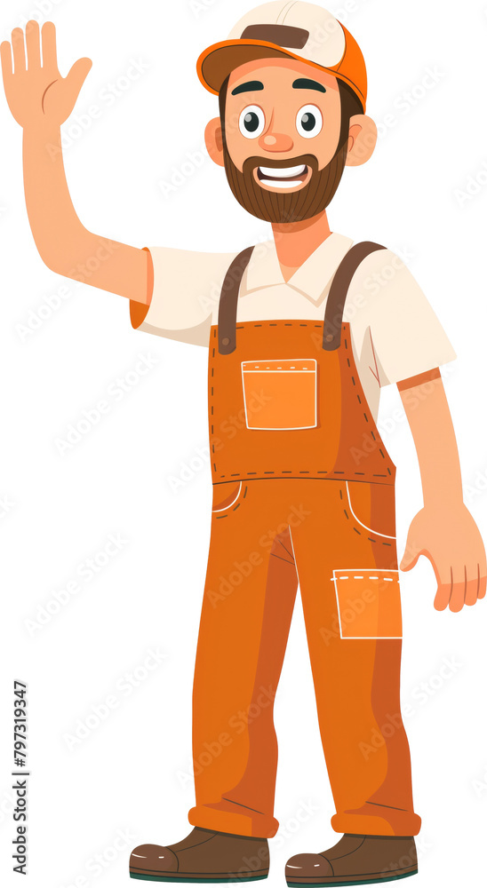 Illustration of factory worker waving his hand cartoon isolated.