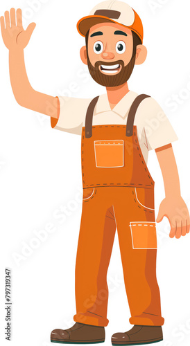 Illustration of factory worker waving his hand cartoon isolated. © Pro Hi-Res