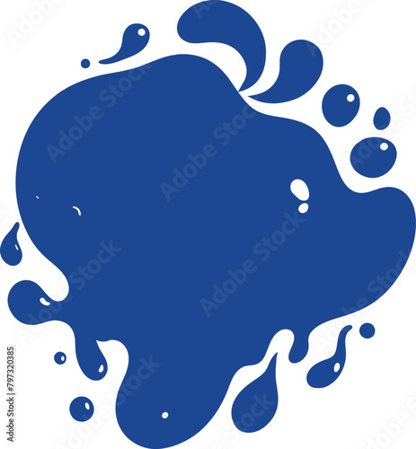 Flat dark navy blue liquid water splashes abstract fluid paint art on white background generated by Ai