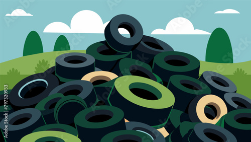 A pile of rubber tires sitting in a recycling facility envisions its future as new rubber flooring or playground material.