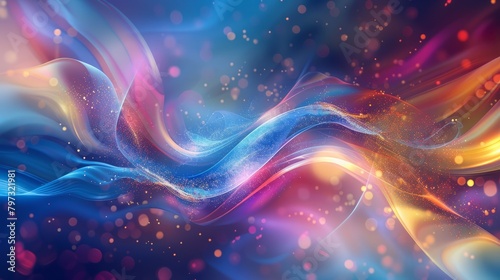 Abstract wave swirl colorful magical blured ribbon lines blue techno background Background. Energy stream flow hyper realistic  photo