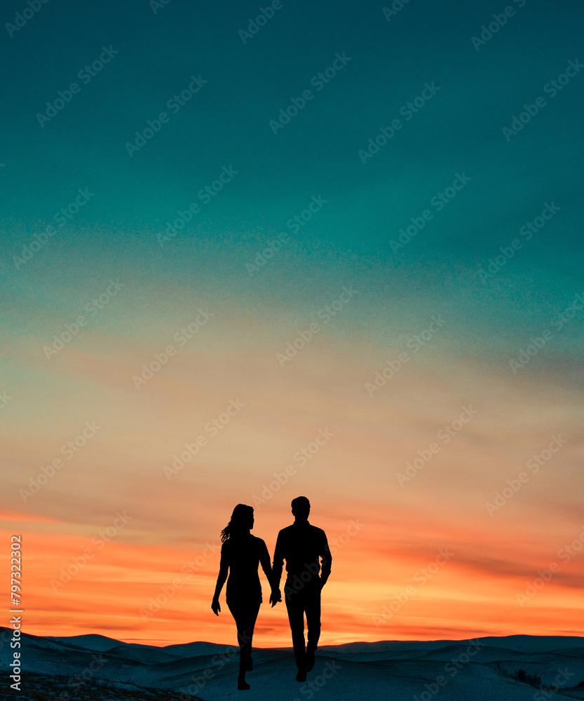 Sunset couple silhouette