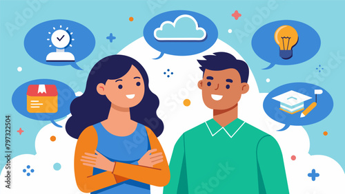 A young couple shares their dreams and aspirations for the future finding common ground and mutual support in their goals.. Vector illustration photo