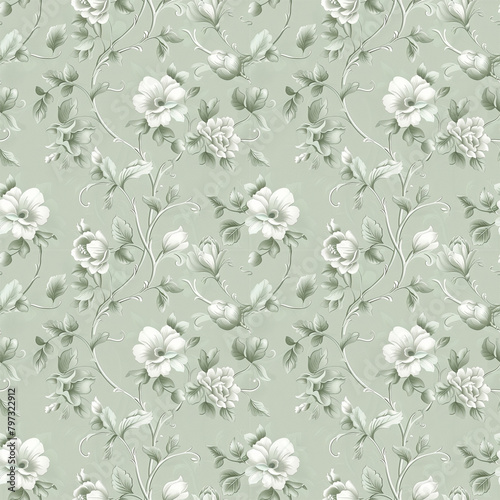 Floral green color, form natural, seamless fabric pattern.