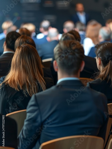 Back view of business people attending seminar 