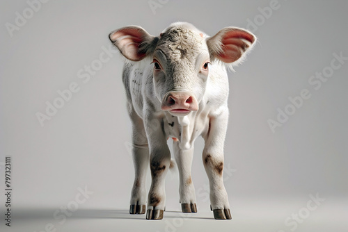 Domesticated Calf with Fur and Facial Details on Isolated Studio Background photo