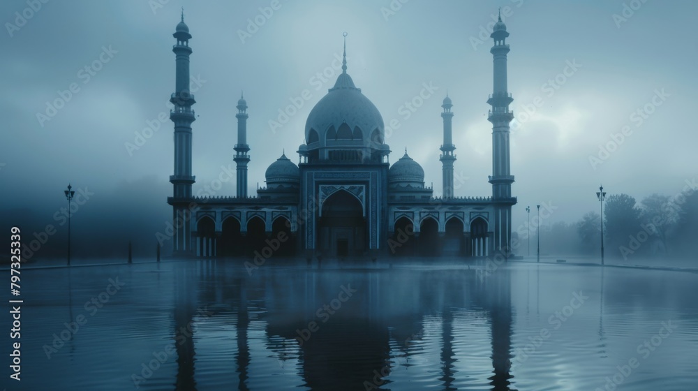 Fototapeta premium A beautiful serene mosque background for graphic design