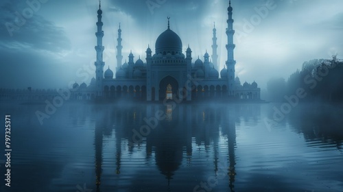 A beautiful serene mosque background for graphic design