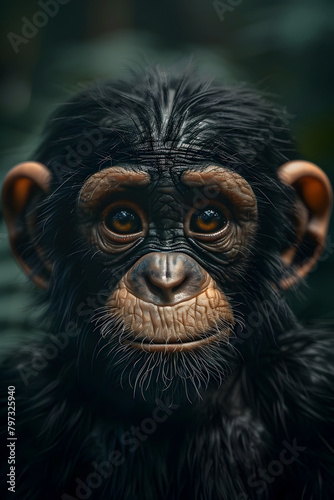 Intriguing Chimpanzee Portrait Exploring Interbreeding Risks in Wildlife Populations with Cinematic Style © lertsakwiman