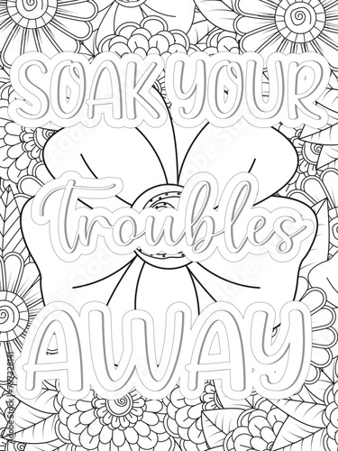 Love Quotes quotes Flower Coloring Page Beautiful black and white illustration for adult coloring book