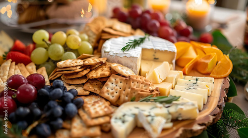 artisanal cheese platter adorned with a variety of grapes, crackers, and crackers, accompanied by a