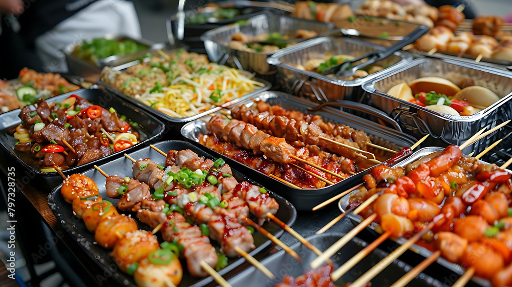 asian street food festival in the city featuring a variety of food and drink options, including a v