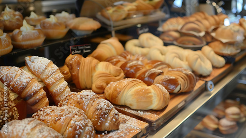 bakery showcase featuring a variety of donuts and pastries, including glazed, white, and brown vari