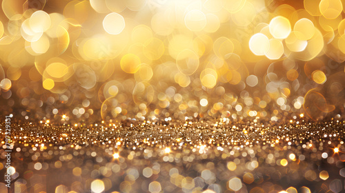 Golden abstract sparkles or glitter lights. Festive gold background. Defocused circles bokeh or particles. Template for design,Gold Lights Festive background. Abstract bright background with bokeh 