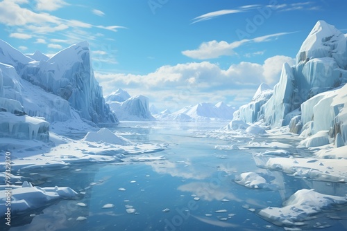 Travel enthusiasts in a 3Drendered icy landscape infused with fantastical elements, showcasing the thrill of exploration and adventure ,3DCG,high resulution,clean sharp focu © Dadee