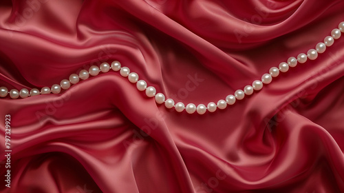 red silk fabric with pearl necklace background, sorority love concept photo