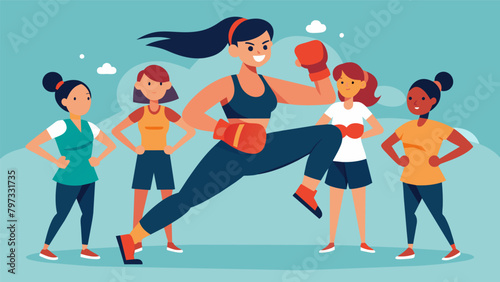 A female kickboxing instructor empowering her students and breaking down gender stereotypes in the world of martial arts.