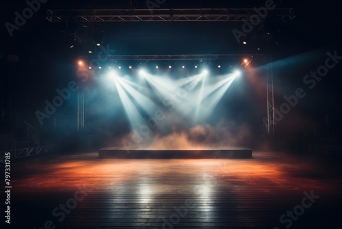 Empty concert stage spotlight illuminated entertainment.