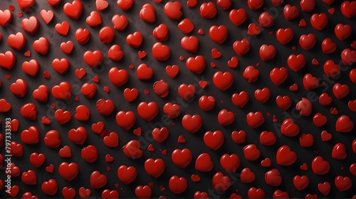 Flatlay, viele rote Herzen aus Papier als Hintergrund zum Beschriften.generative.ai