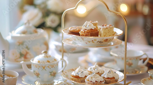 high tea affair a white teapot and saucer sit on a transparent background  accompanied by a white c