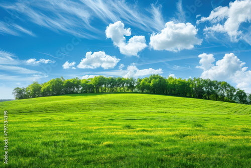 Smooth meadow on the hill with blue sky, beautiful landscape