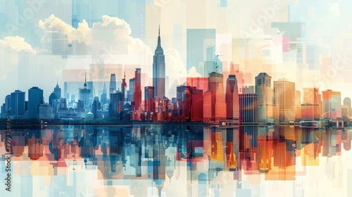 Futuristic City Reflections in Abstract Style