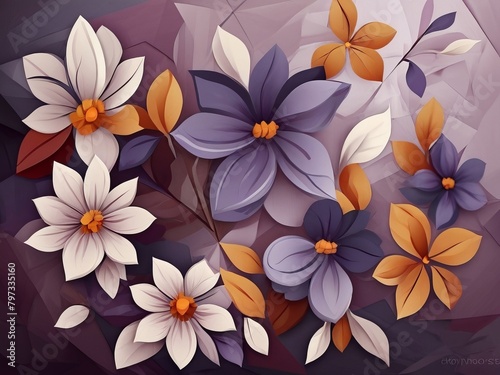 Purple abstract floral composition  colorful background  in style of cubism