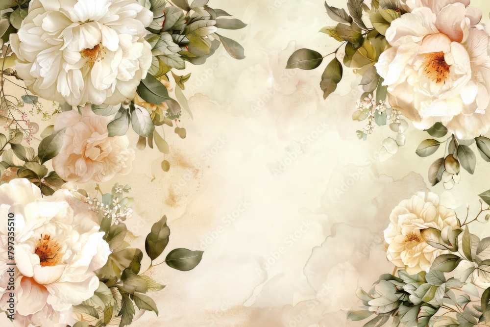 Vintage floral background with pastel flowers and leaves