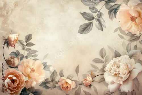 Vintage floral background with pastel flowers and leaves