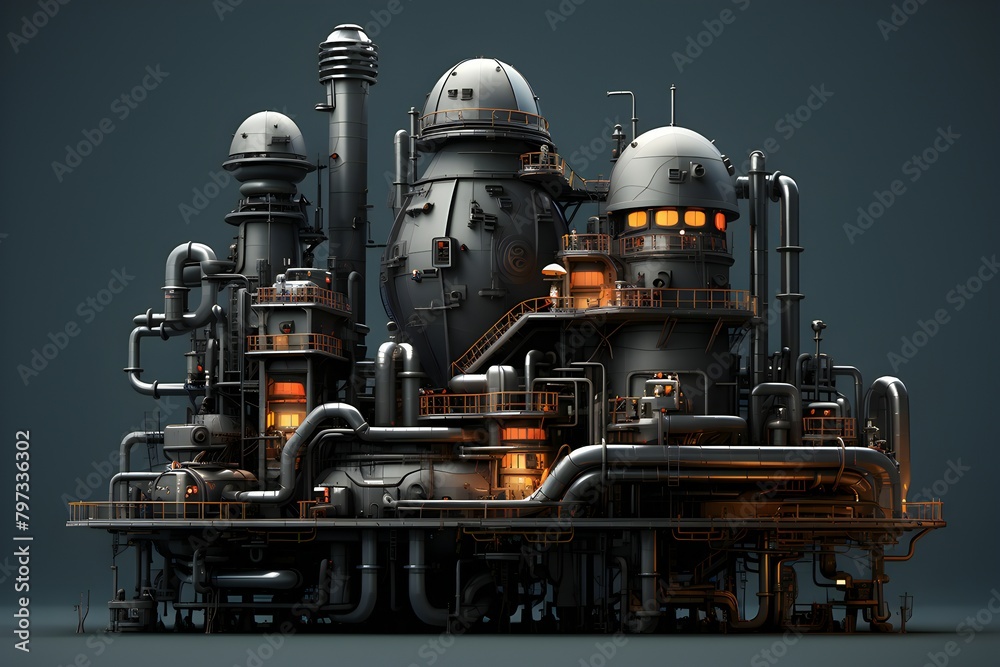 Obraz premium 3d model of a black production factory in cartoon style , generated by AI.