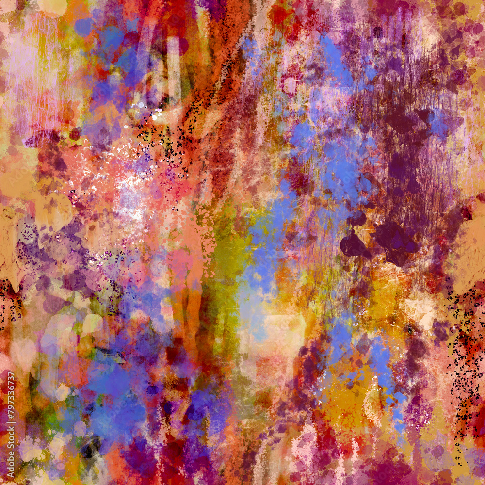 Abstract bright multicolor layered painted pattern Chaotic mixed transparent colorful strokes spots blots scribbles Spontaneous brushwork Freeform pattern