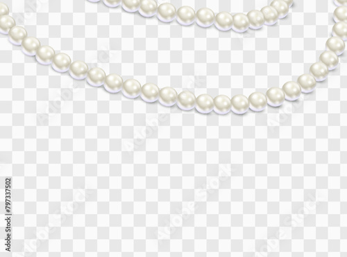 Pearl necklace or bracelet isolated. Precious white pearl beads, luxurious jewelry with natural gemstones. Vector illustration
