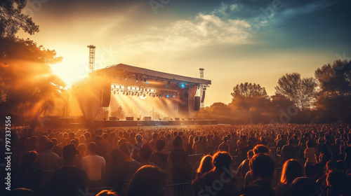 Scene music festival concert out door background, day light, photo shot photo