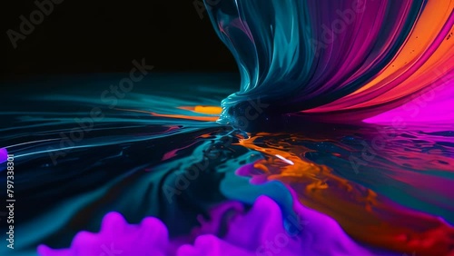 Video animation of  colorful abstract design that resembles a wave or flow of liquid. The colors transition smoothly from deep colors photo
