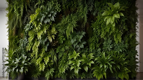 Vertical Garden Detail of a Panoramic Green Plants .Generative AI