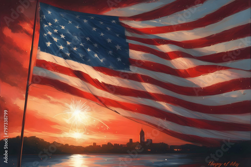 Waving American flag for 4th of July, fourth of July, Independence Day, Memorial Day background