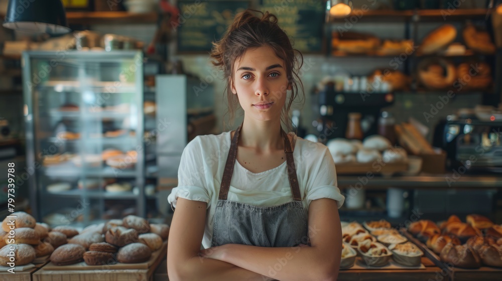 Cheerful and Prosperous Female Entrepreneur in Her Bakery or Cafe Business