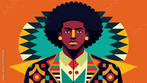 A mix of modern and retro styles incorporating afrocentric patterns and prints paying homage to the revolutionary fashion movements of the past.. Vector illustration