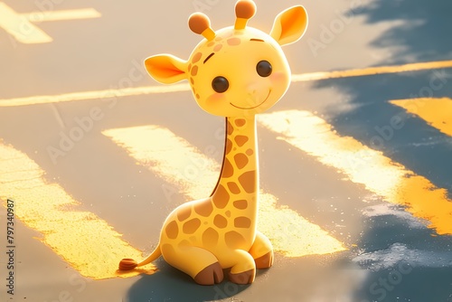 Cute and happy cartoon giraffe on the street © Yoshimura