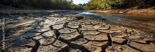 Parched earth beside a river