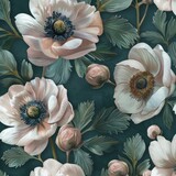 The seamless pattern of anemones and magnolia flowers