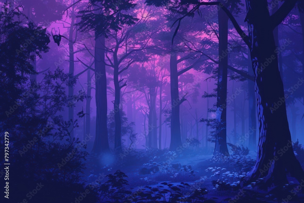Obraz premium Scary and mysterious halloween forest landscape outdoors woodland.
