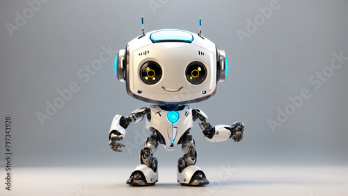 Friendly smiling robot facing the camera on a clean neutral background